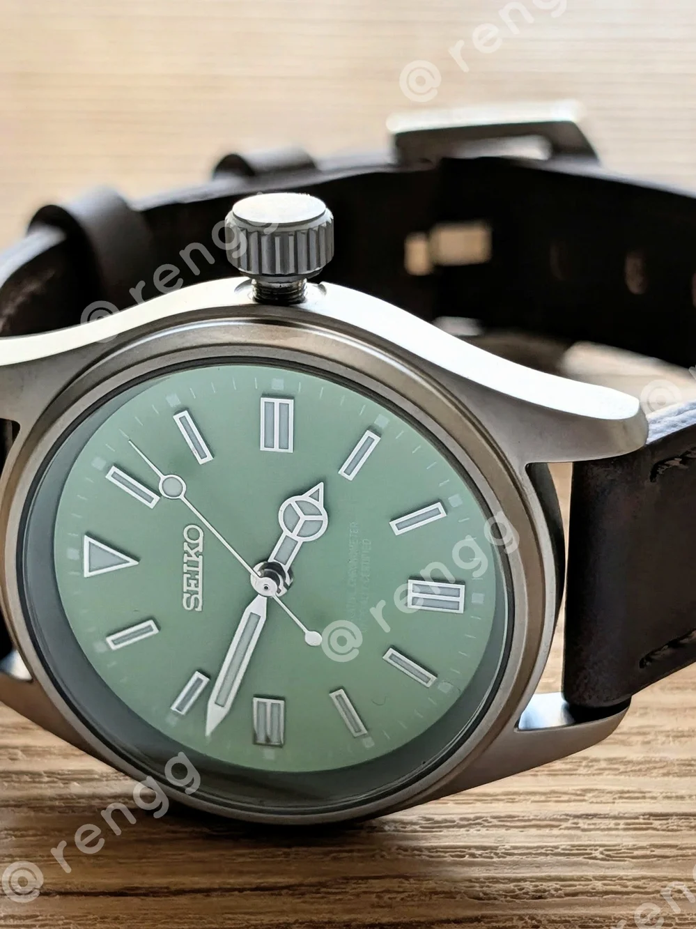 36mm Titanium Slim Seiko Field Mod Watch Light Green Sapphire Smooth Sweep Sec
